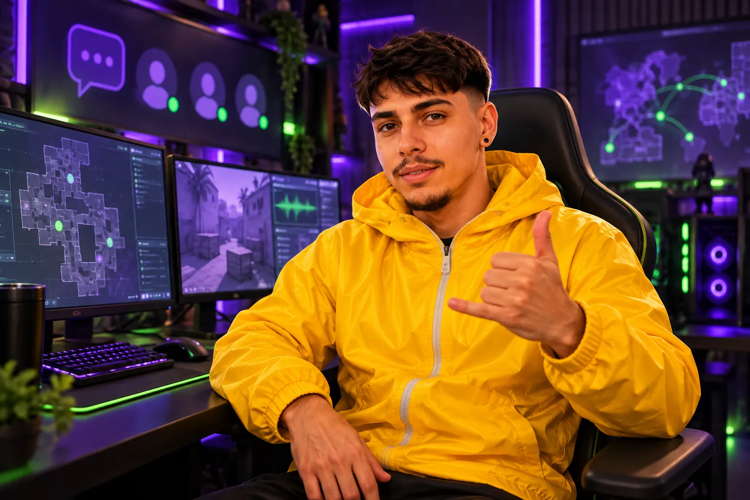 Onizera em um estúdio gamer representando sua comunidade no Discord